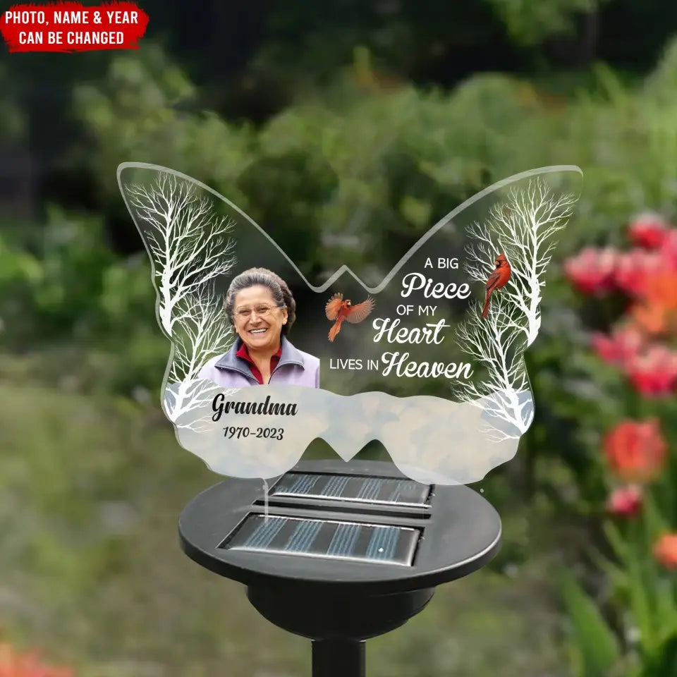 A Big Piece Of My Heart Lives In Heaven - Personalized Solar Light, Memorial Gift For Loss Of Loved One - SL130
