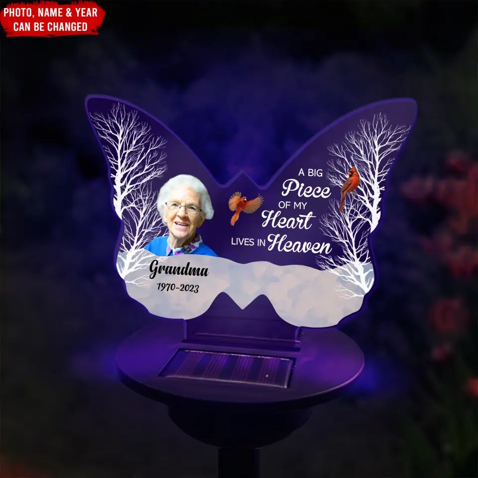 A Big Piece Of My Heart Lives In Heaven - Personalized Solar Light, Memorial Gift For Loss Of Loved One - SL130