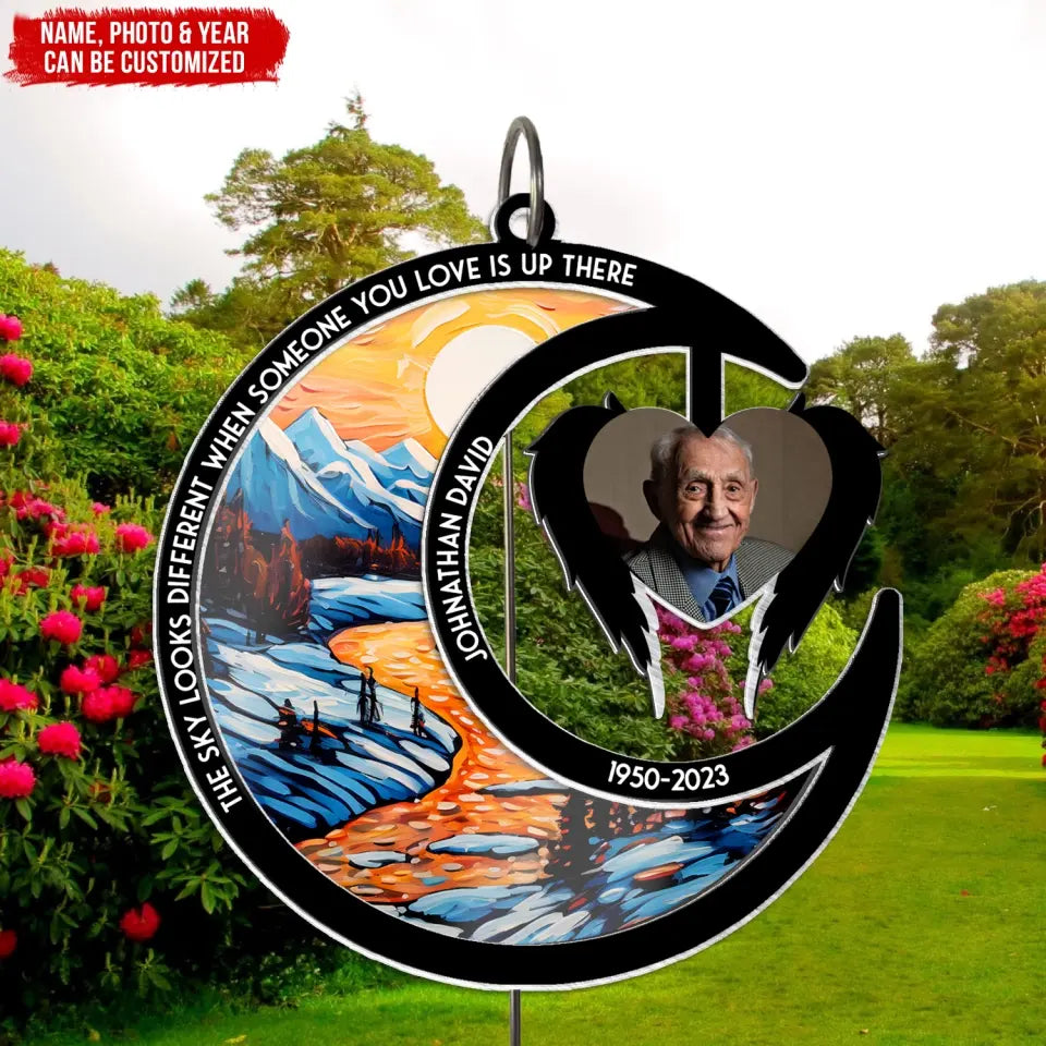 The Sky Looks Different When Someone You Love Is Up There - Personalized Memorial Suncatcher Hanging, Gift For Loss Of Loved One - SH02