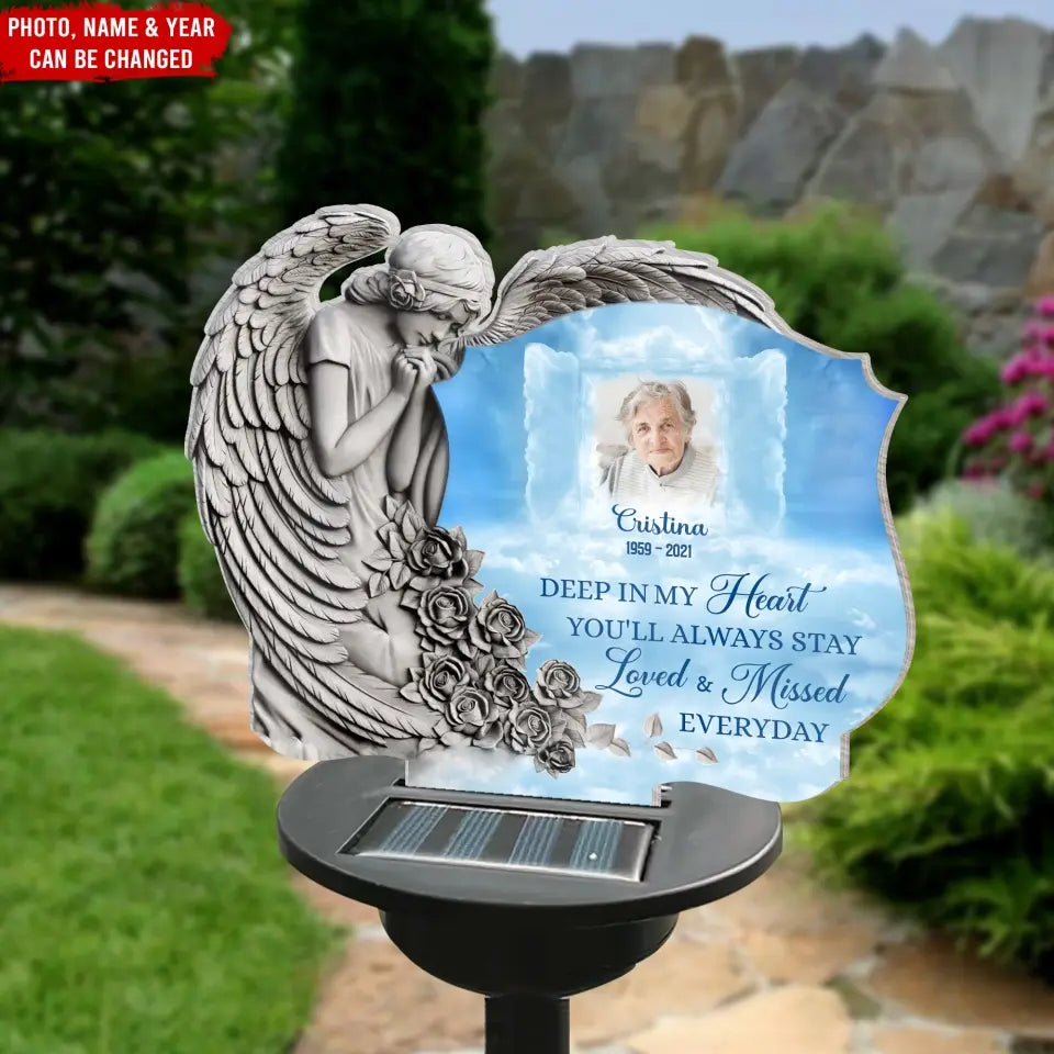 Angel Praying Deep In My Heart - Personalized Solar Light, Memorial Gift for Loss of Loved One/Loss of Mom/Dad - SL135