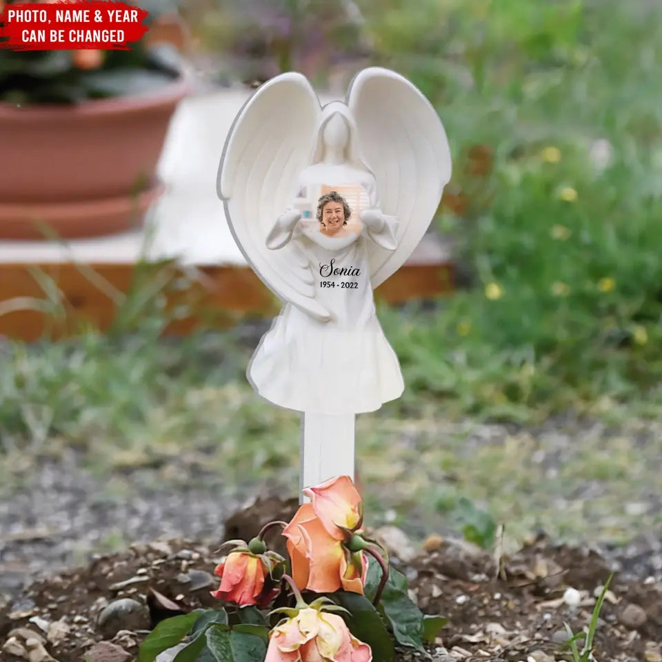 Angel Wings Statue - Personalized Plaque Stake, Memorial Gift For Loss Of Loved One, Condolences Gift - PS71