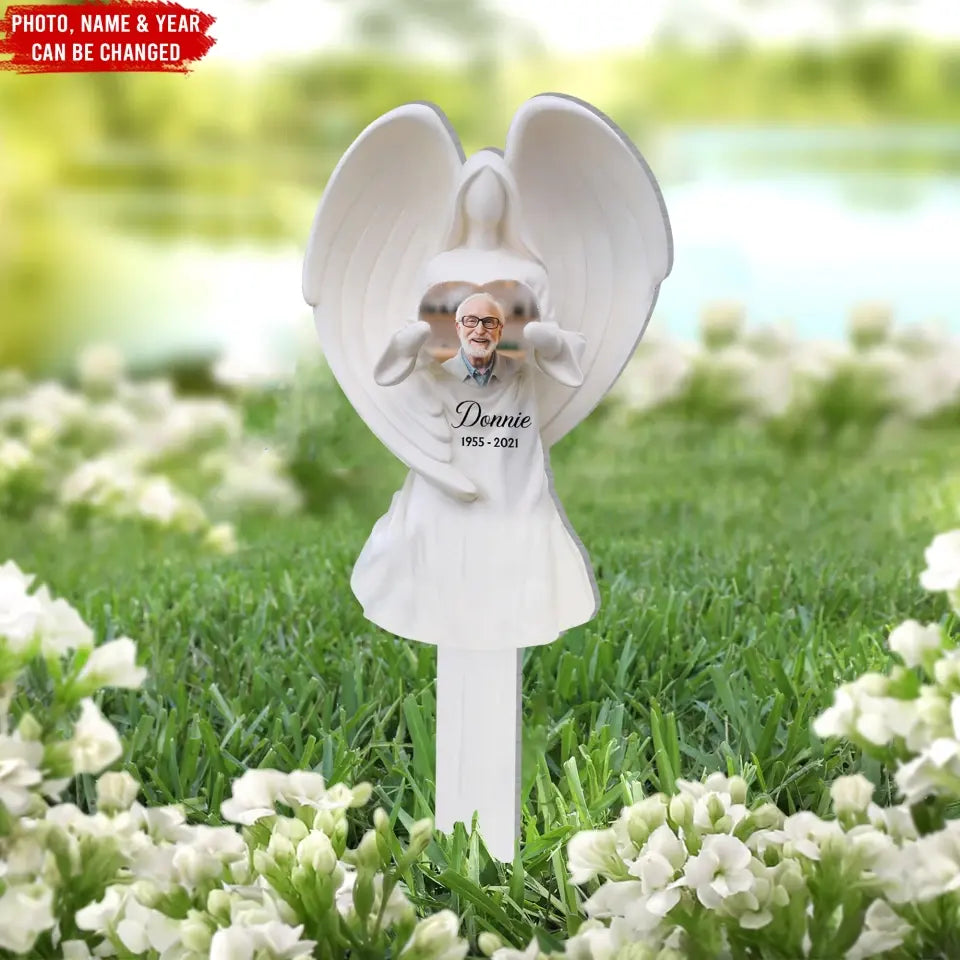 Angel Wings Statue - Personalized Plaque Stake, Memorial Gift For Loss Of Loved One, Condolences Gift - PS71