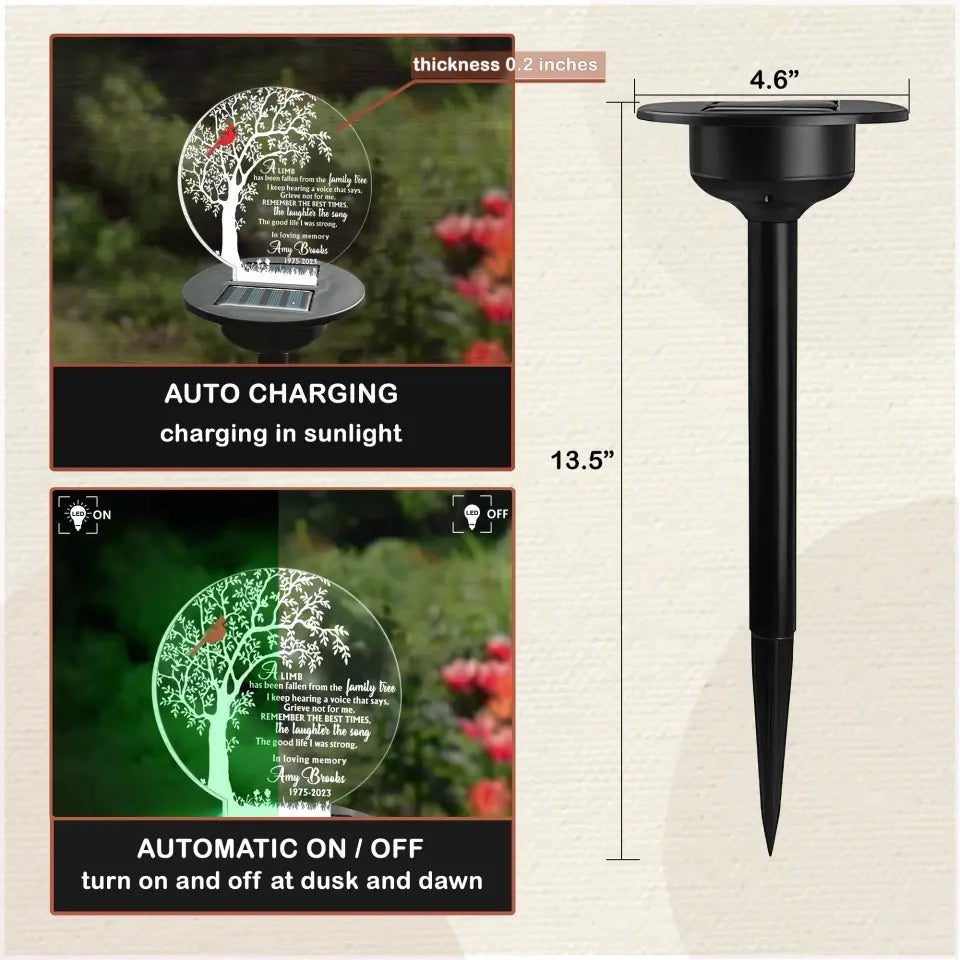 A Limb Has Fallen - Personalized Solar Light, Sympathy Gift, Grave Marker, Memorial Gift - SL137