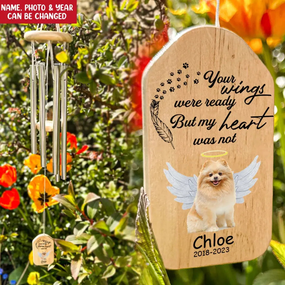 MEMGIFT Gedenk-Windspiel Für Verstorbene Angehörige – 76 Cm Lang, Aluminium Mit Schwarzer Oberfläche, Wasserfest – Mit Aufschrift „Your Wings Were Ready…“