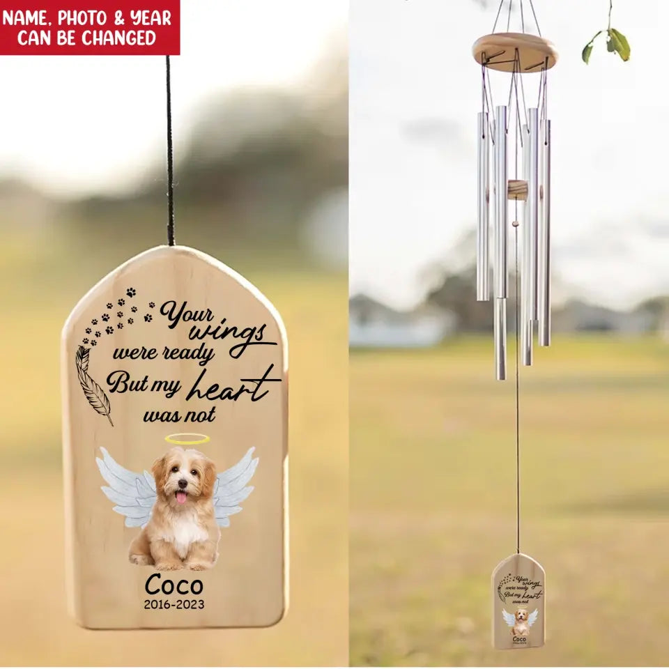 MEMGIFT Gedenk-Windspiel Für Verstorbene Angehörige – 76 Cm Lang, Aluminium Mit Schwarzer Oberfläche, Wasserfest – Mit Aufschrift „Your Wings Were Ready…“