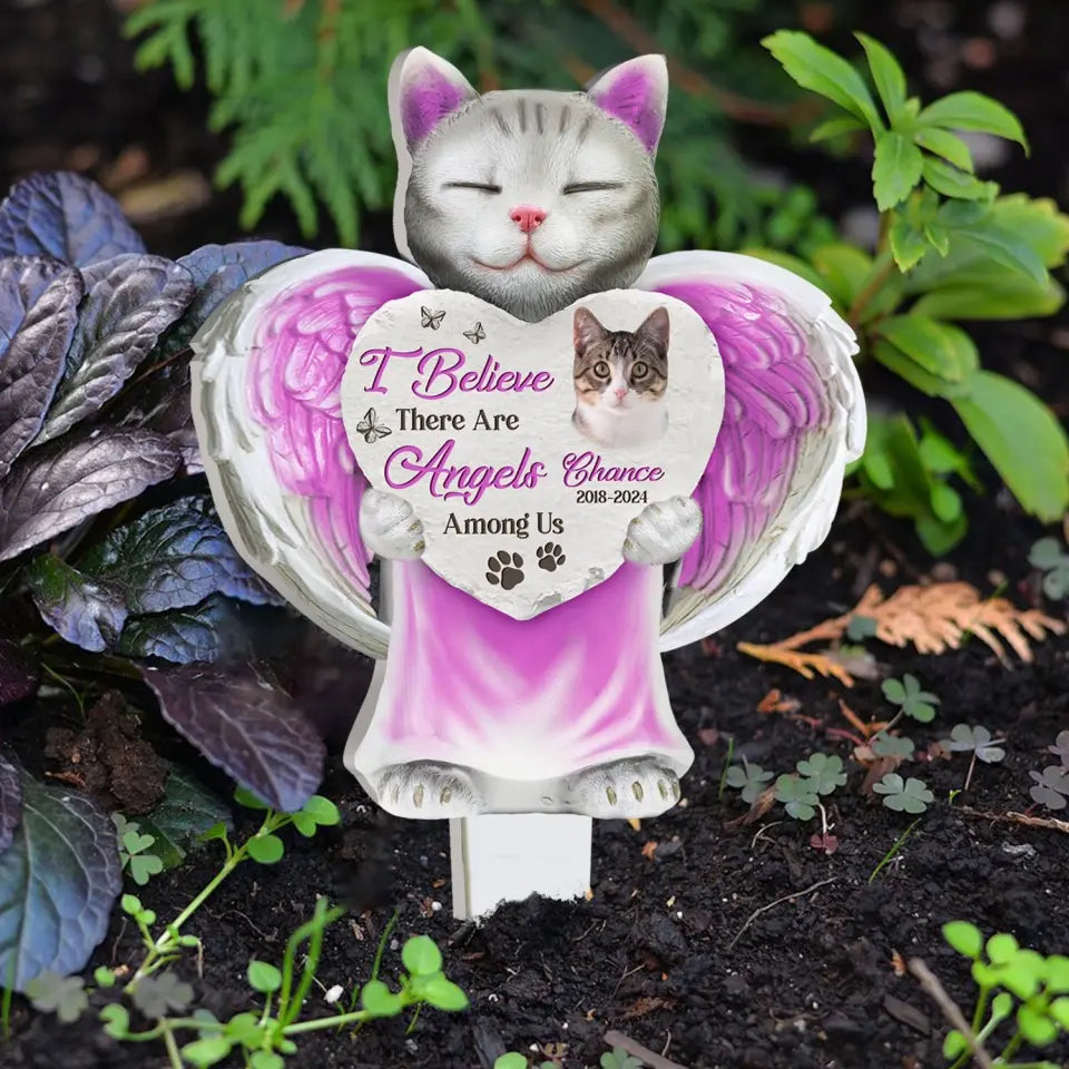 I Believe There Are Angels Among Us - Personalized Plaque Stake, Pet Loss Gift, Angel Cat Memorial - PS81