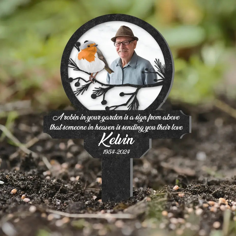 A Robin In Your Garden Is A Sign From Above - Personalized Plaque Stake, Memorial Gift - PS84