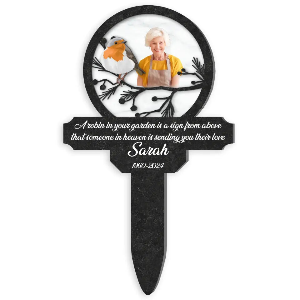A Robin In Your Garden Is A Sign From Above - Personalized Plaque Stake, Memorial Gift - PS84