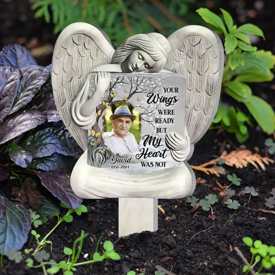 Angel Memorial, Your Wings Were Ready But My Heart Was Not - Personalized Plaque Stake, Memorial Gift - PS89