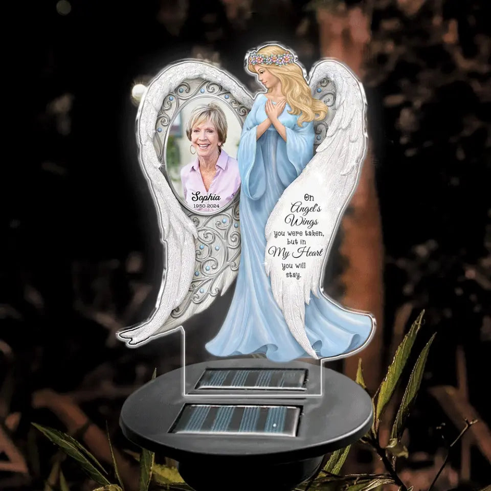 On Angel's Wings You Were Taken - Personalized Solar Light, Memorial Remembrance Gift for Loss of Loved One - SL150