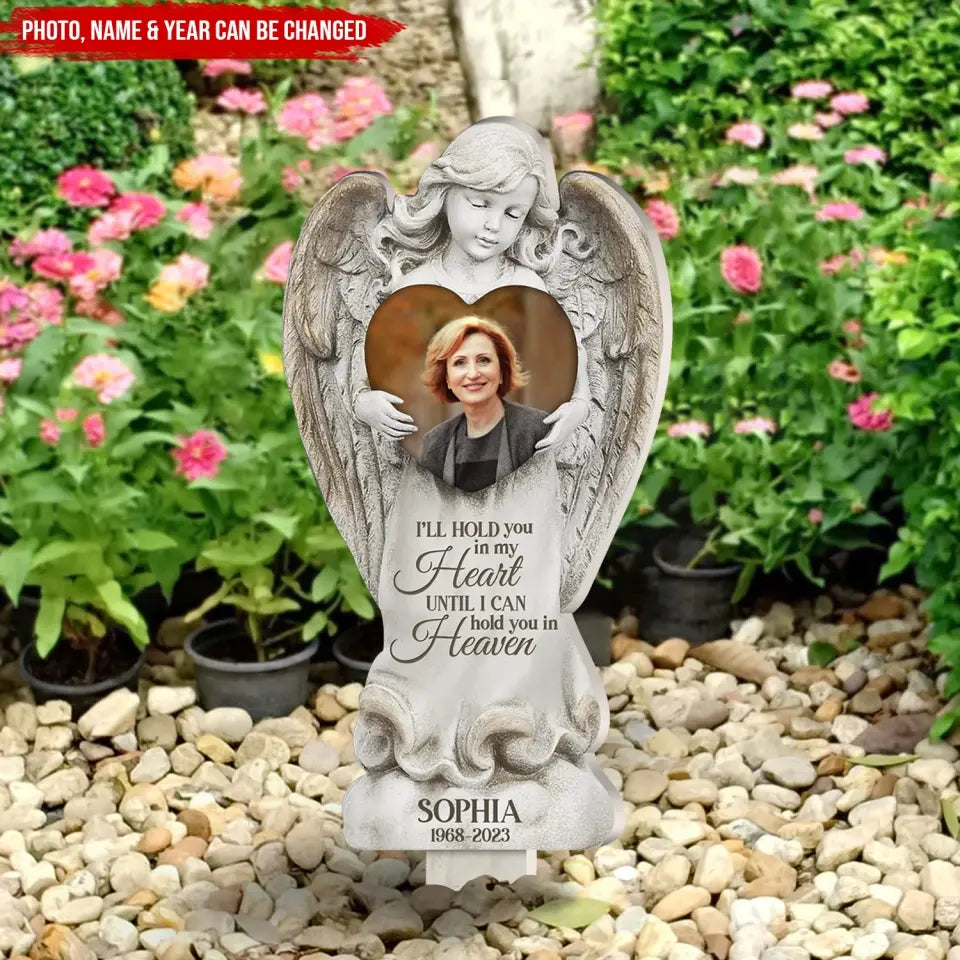 Forever with The Angels I'll Hold You In My Heart - Personalized Garden Plaque Stake, Memorial Gift for Loss of Loved One - PS66