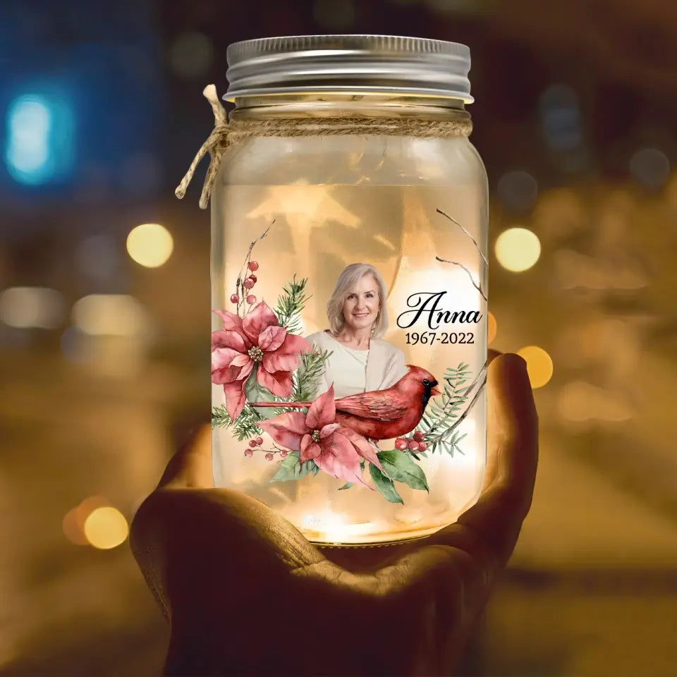 I'm Always With You Cardinals Bird - Personalized Mason Jar Light, Memorial Gift for Loss of Loved One/Loss of Mom/Loss of Dad - MJL04