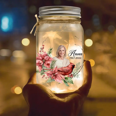 I'm Always With You Cardinals Bird - Personalized Mason Jar Light, Memorial Gift for Loss of Loved One/Loss of Mom/Loss of Dad - MJL04