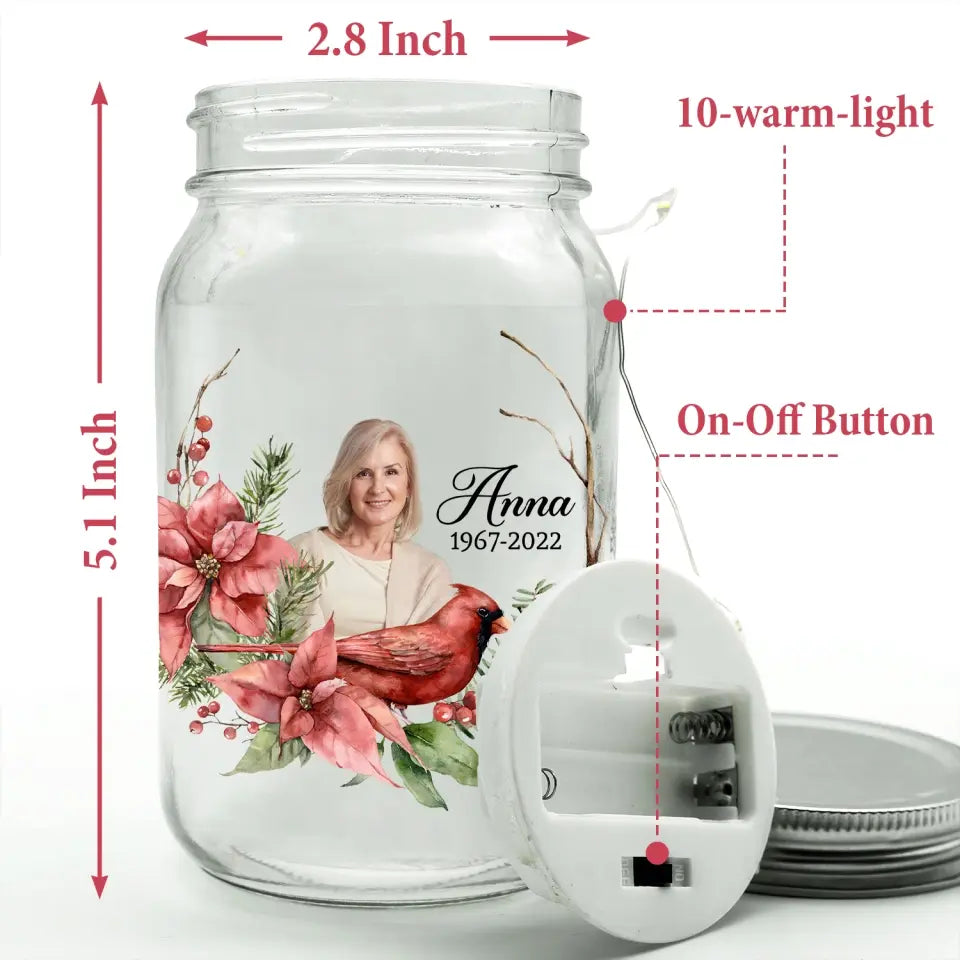 I'm Always With You Cardinals Bird - Personalized Mason Jar Light, Memorial Gift for Loss of Loved One/Loss of Mom/Loss of Dad - MJL04