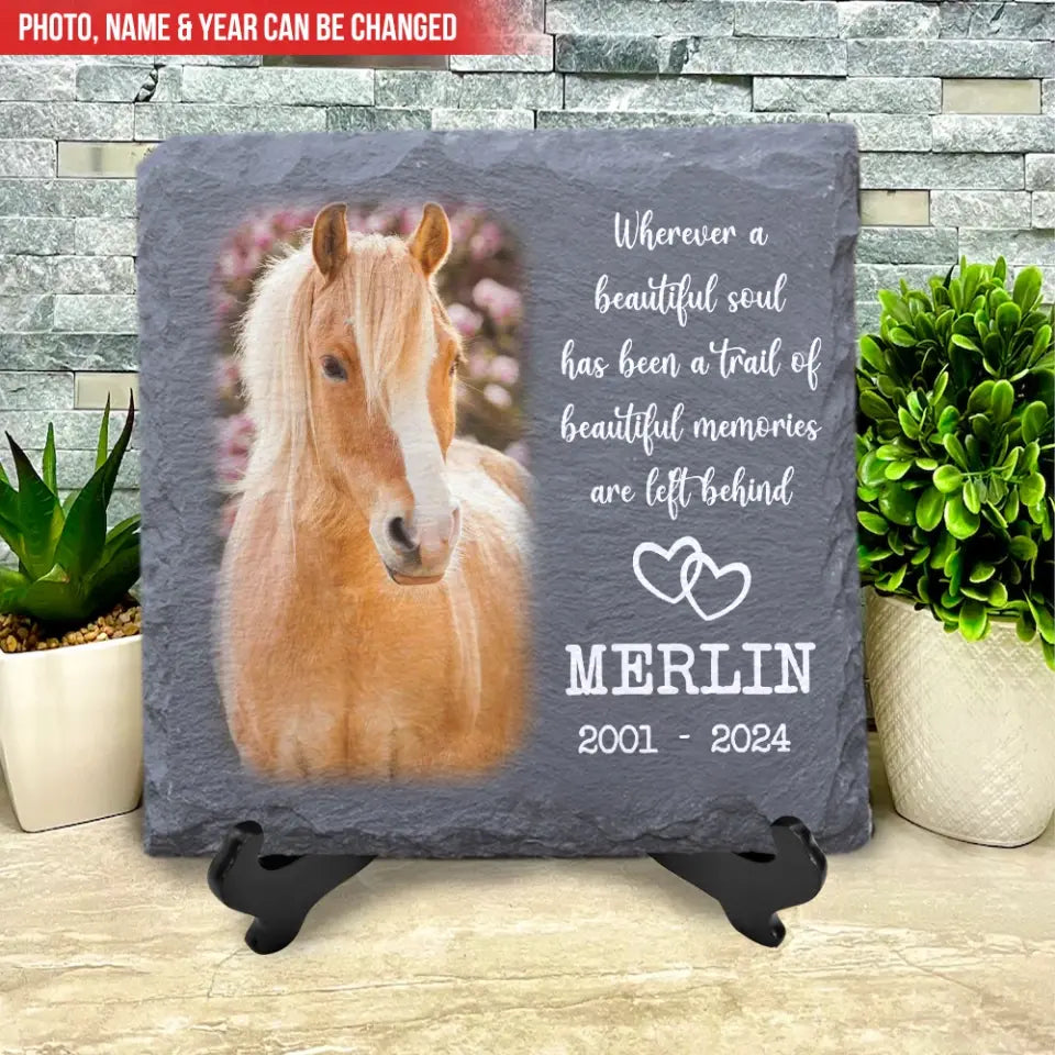 Beautiful Memories Are Left Behind - Personalized Pony Horse Memorial Stone, Memorial Gift for Loss of Horse - MS80