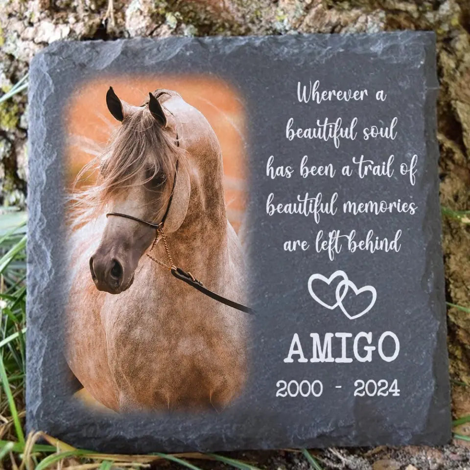 Beautiful Memories Are Left Behind - Personalized Pony Horse Memorial Stone, Memorial Gift for Loss of Horse - MS80