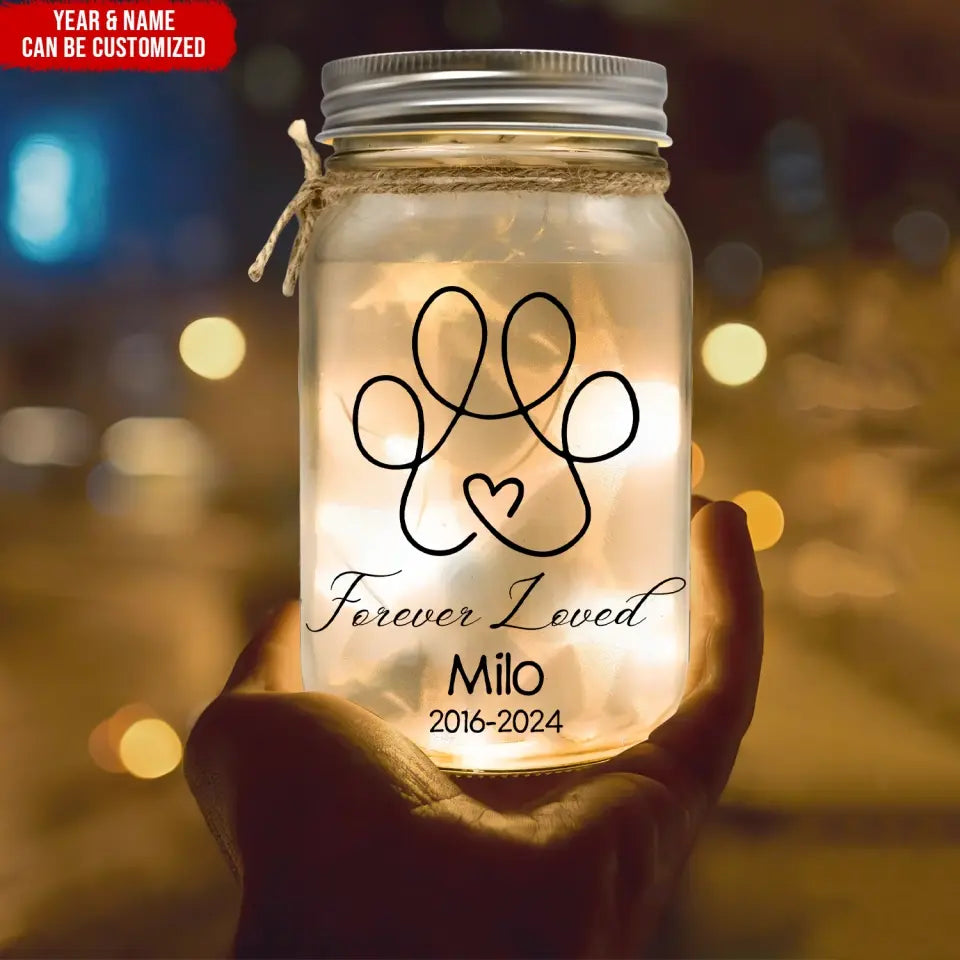 Forever Loved - Personalized Mason Jar Light, Gift For Dog Lover, Memorial Gift - MJL07