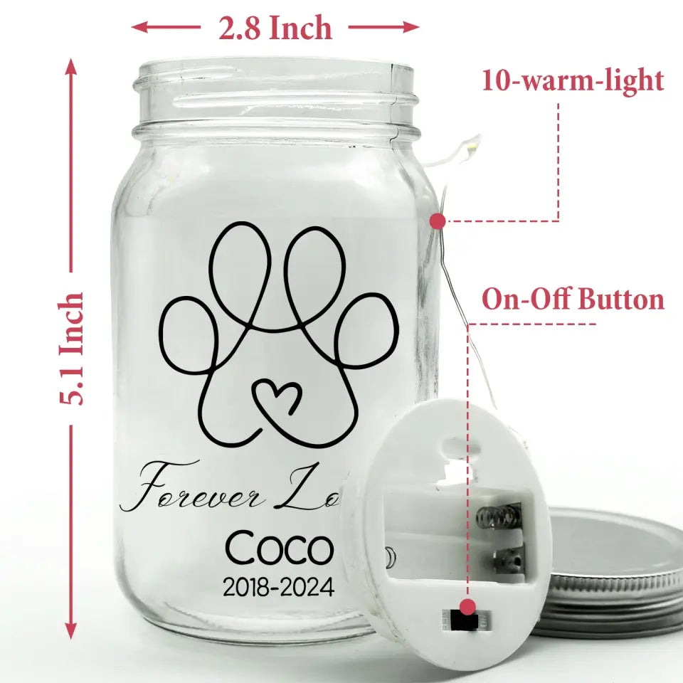 Forever Loved - Personalized Mason Jar Light, Gift For Dog Lover, Memorial Gift - MJL07