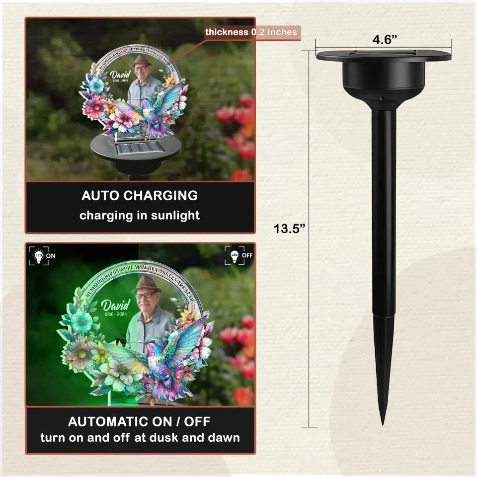 Hummingbirds Appear When Angels Are Near - Personalized Solar Light, Remembrance Gift, Loss Of Loved One - SL153
