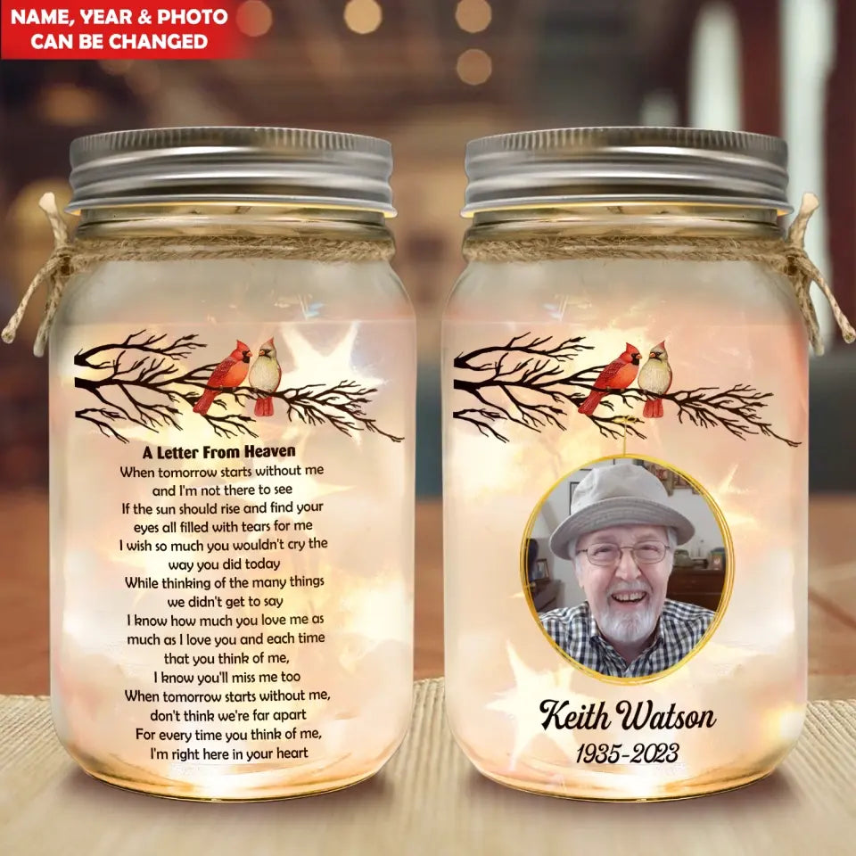 A Letter From Heaven When Tomorrow Starts Without Me - Personalized Mason Jar Light - MJL11