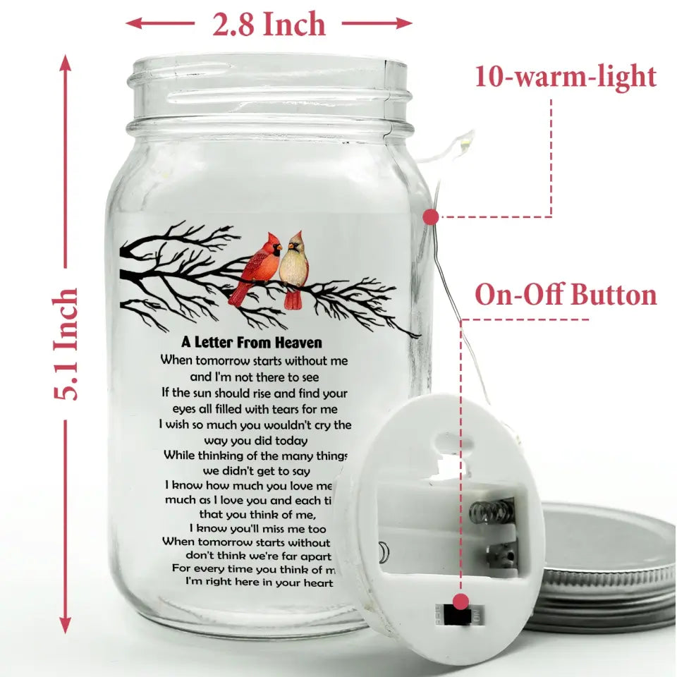 A Letter From Heaven When Tomorrow Starts Without Me - Personalized Mason Jar Light - MJL11