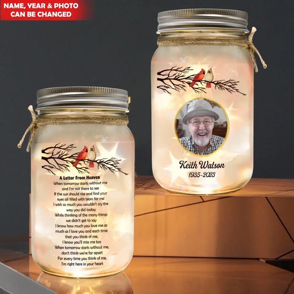 A Letter From Heaven When Tomorrow Starts Without Me - Personalized Mason Jar Light - MJL11