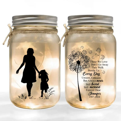 Poem For Memorial, Those We Love Don’t Go Away They Walk Beside Us Every Day - Personalized Mason Jar Light - MJL08