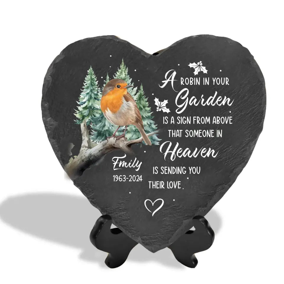 A Robin In Your Garden Is A Sign From Above - Personalized Memorial Stone, Sympathy Gift, Memoial Gift For Loss Of Love One - MS75
