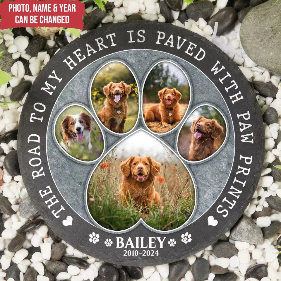 The Road To My Heart Is Paved With Paw Prints - Personalized Memorial Stone, Pet Loss Gift - MS85