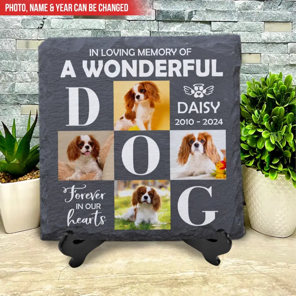 In Loving Memory Of A Wonderful Dog - Personalized Memorial Stone, Gift For Pet, Memorial Photo - MS87