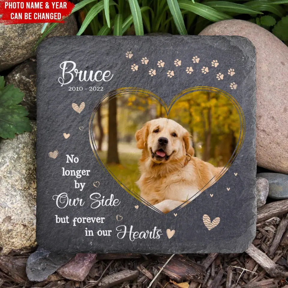 Pet Memorial, No longer By Our Side But Forever In Our Hearts - Personalized Memorial Stone - MS89