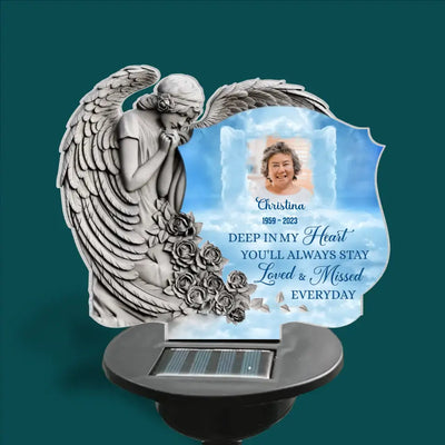 Angel Praying Deep In My Heart - Personalized Solar Light, Memorial Gift for Loss of Loved One/Loss of Mom/Dad - SL135