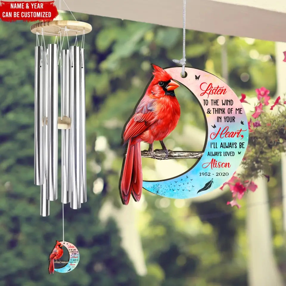 Listen To The Wind And Think Of Me - Personalized Wind Chimes, Memorial Gift, Loss Of Loved One - WC14