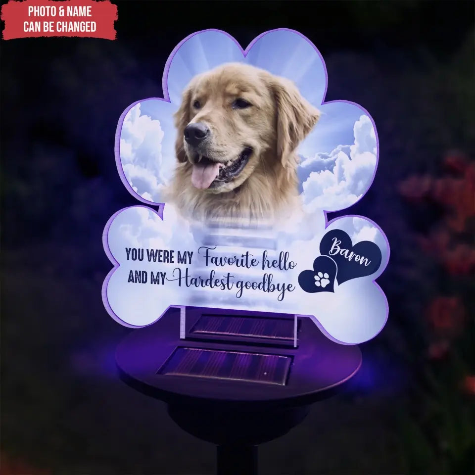 My Favorite Hello And My Hardest Goodbye - Personalized Solar Light, Memorial Pet Loss Gift - SL157