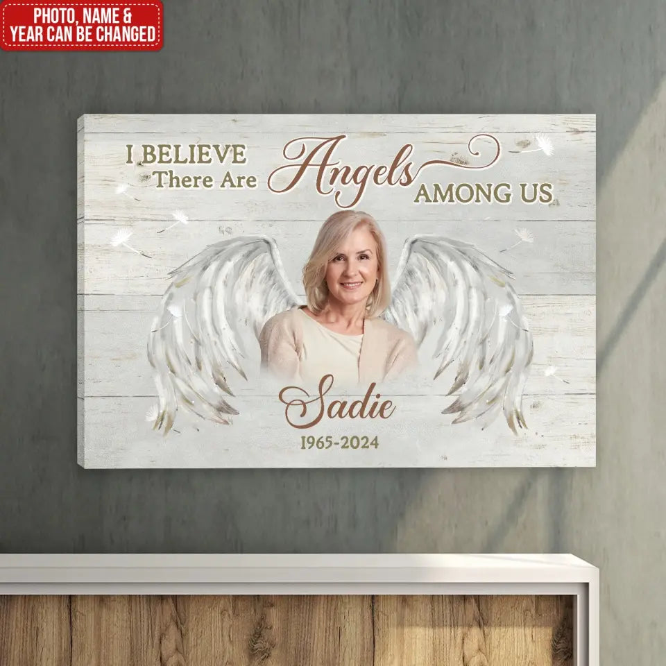 I Believe There Are Angels Among us - Personalized Canvas, Memorial Gift - CA115