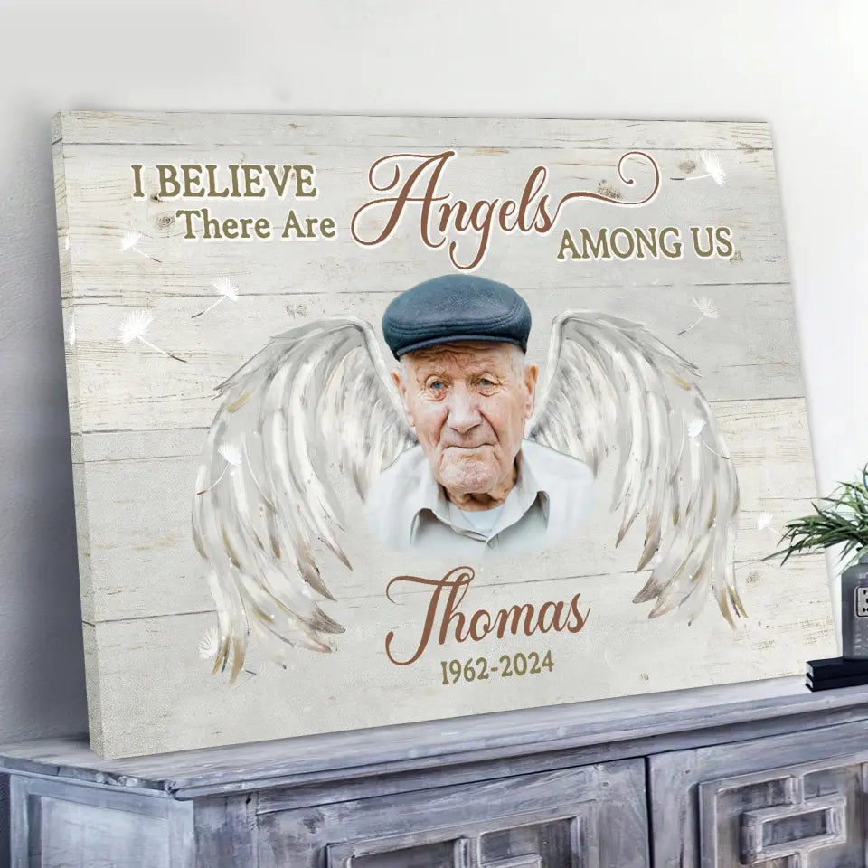 I Believe There Are Angels Among us - Personalized Canvas, Memorial Gift - CA115