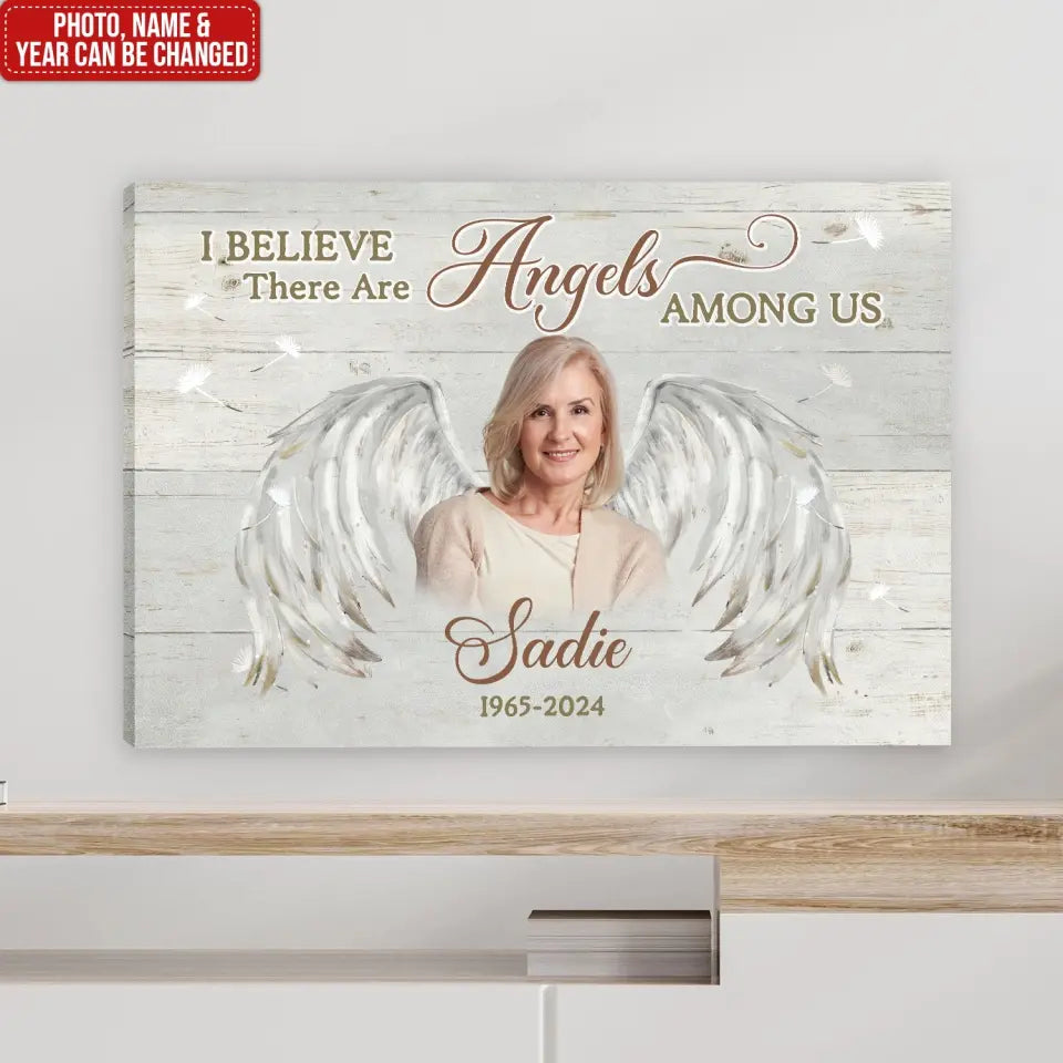 I Believe There Are Angels Among us - Personalized Canvas, Memorial Gift - CA115
