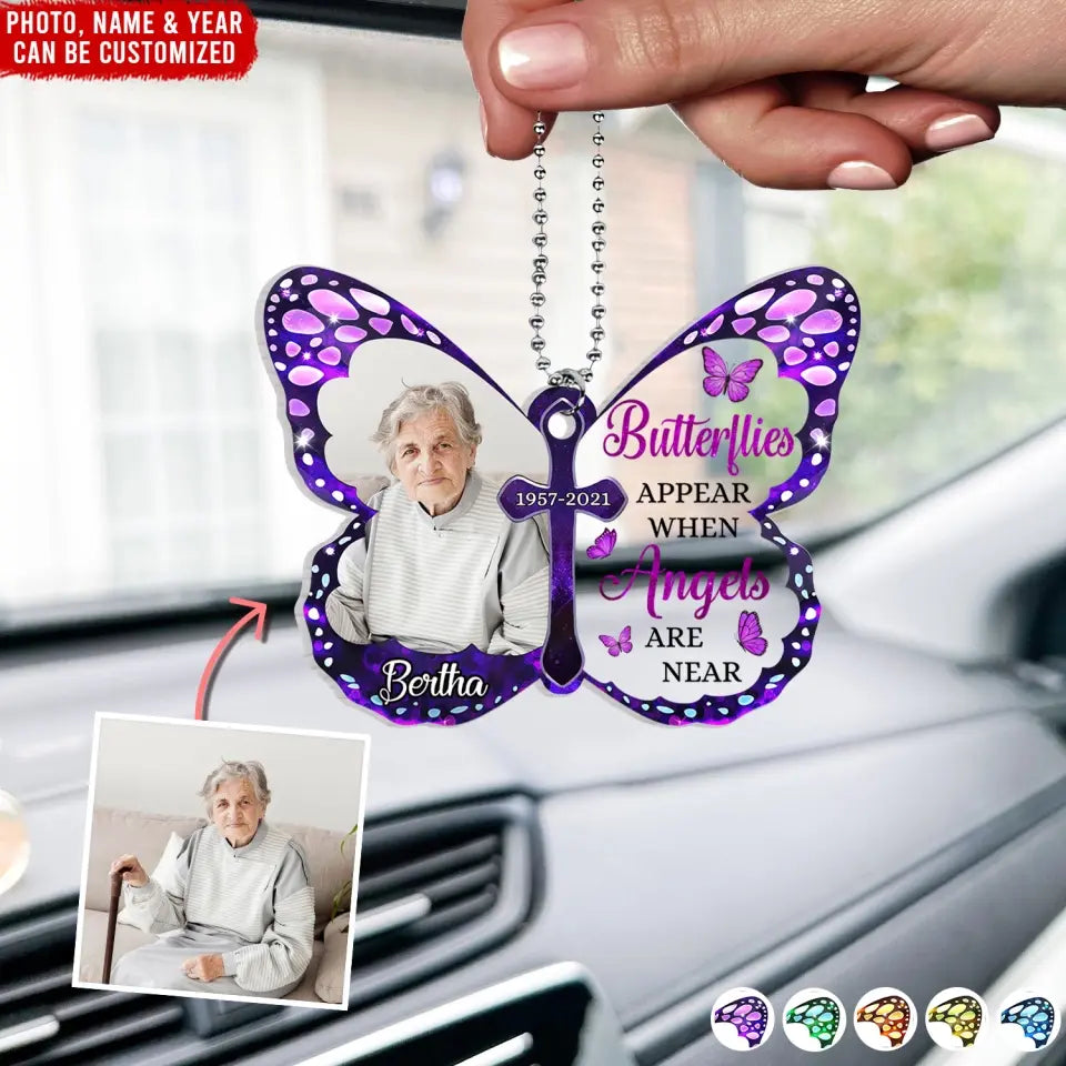 Butterflies Appear When Angels Are Near - Personalized Acrylic Car Hanger, Sympathy Gift For Family Members - ACH23