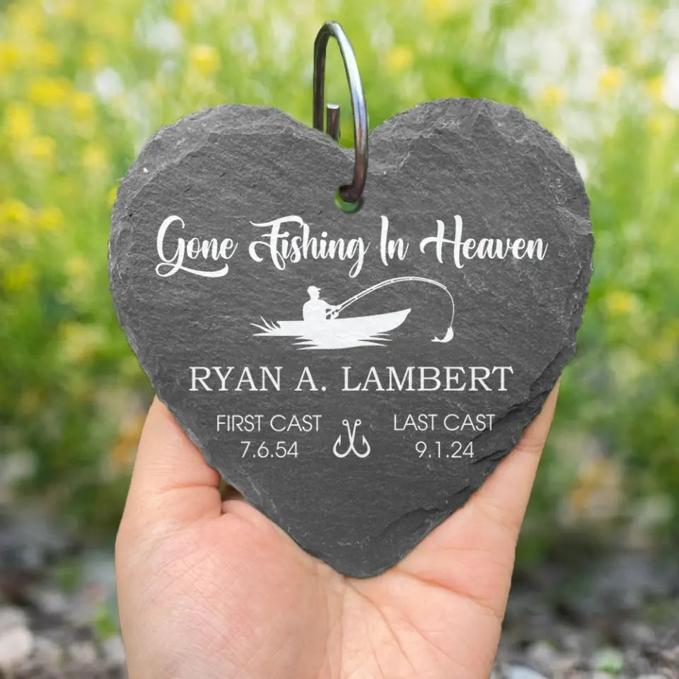 Gone Fishing In Heaven - Personalized Garden Slate, Memorial Gift, Fishing Lovers - GS86
