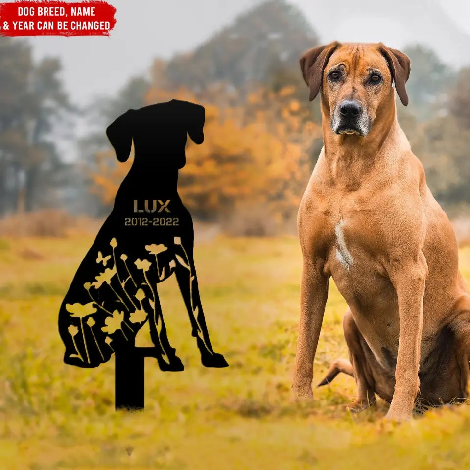 Custom Floral Dog Memorial - Personalized Metal Stake, Dog Grave Marker, Pet Loss Gift, Garden Decor - MPS01