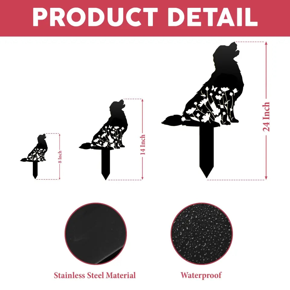 Custom Floral Dog Memorial - Personalized Metal Stake, Dog Grave Marker, Pet Loss Gift, Garden Decor - MPS01