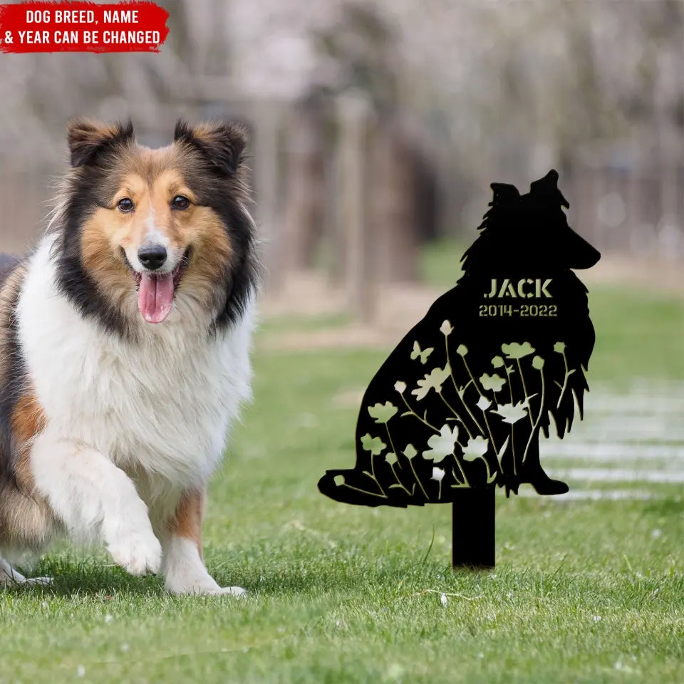 Custom Floral Dog Memorial - Personalized Metal Stake, Dog Grave Marker, Pet Loss Gift, Garden Decor - MPS01