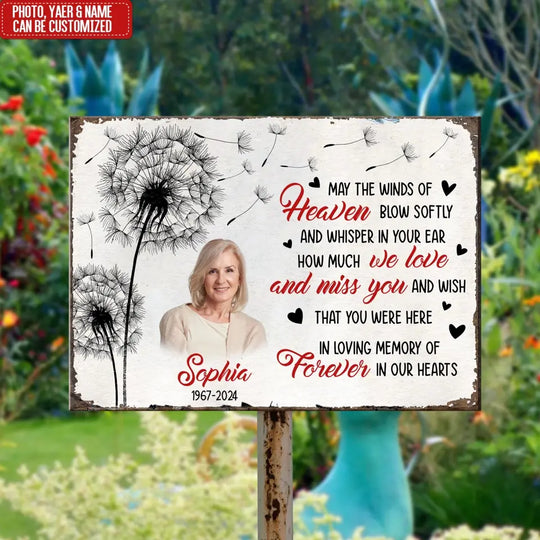 May The Winds Of Heaven Blow Softly - Personalized Metal Sign, Memorial Gift For Loss Of Loved One - MTS771