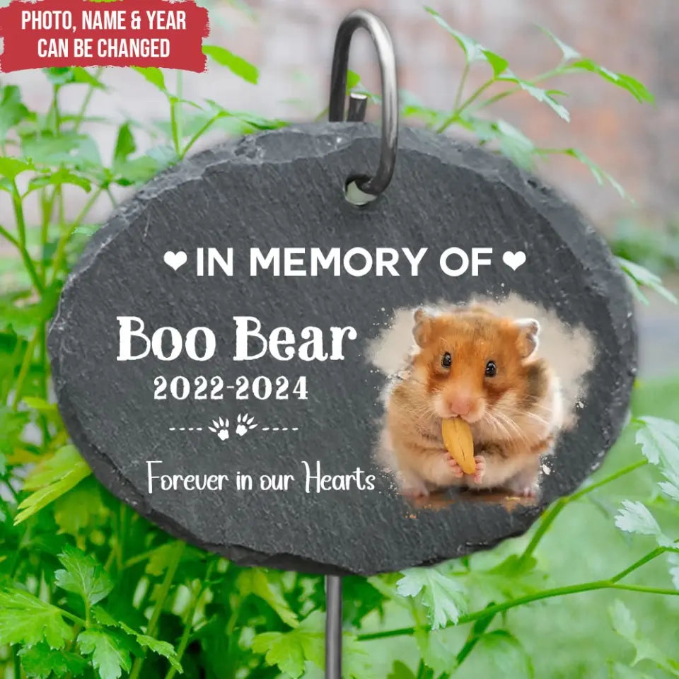 In Memory Of Hamster Pet Memorial, Forever In Our Hearts - Personalized Garden Slate, Memorial Gift, Hamster Pet Memorial - GS90