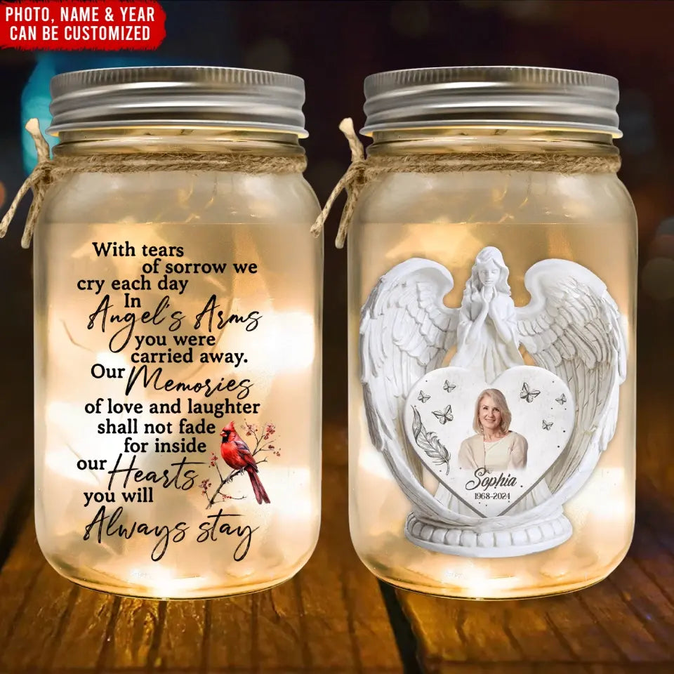 With Tears Of Sorrow We Cry Each Day - Personalized Mason Jar Light, Memorial Gift - MJL46
