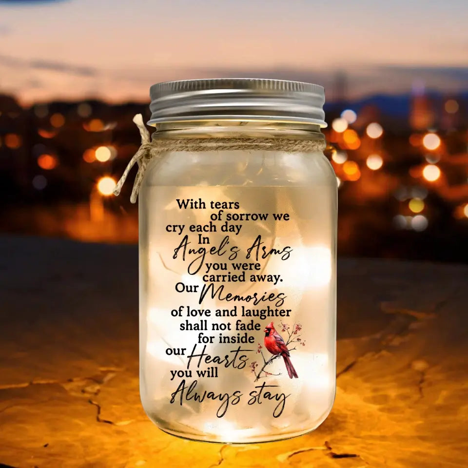 With Tears Of Sorrow We Cry Each Day - Personalized Mason Jar Light, Memorial Gift - MJL46