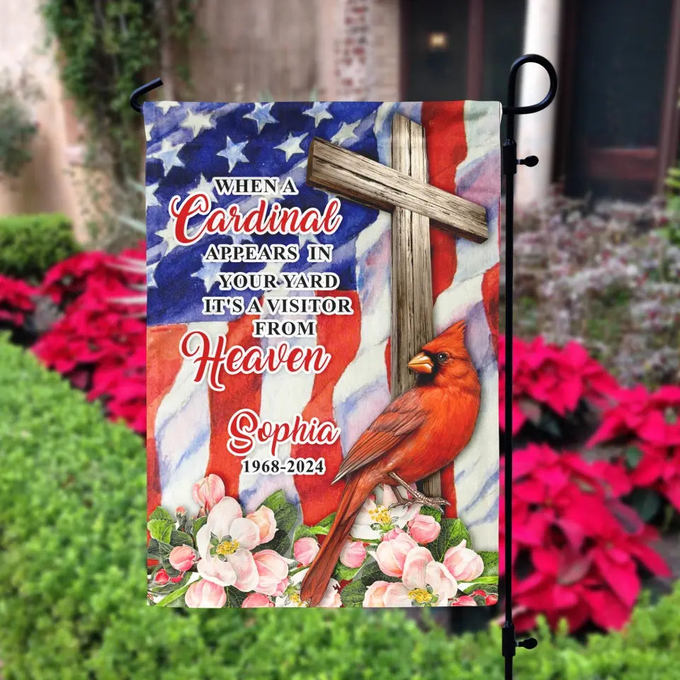 When A Cardinal Appears In Your Yard It's A Visitor From Heaven - Personalized Garden Flag, Memorial Gift, Loss Of Loved One - GF188