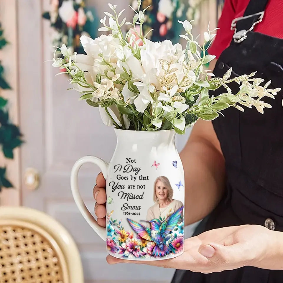 Hummingbirds & Flower, Not A Day Goes By That You Are Not Missed - Personalized Flower Vase - MM-FLV03
