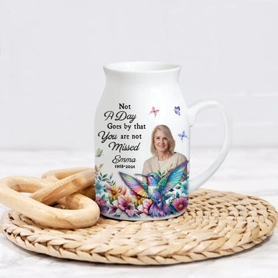 Hummingbirds & Flower, Not A Day Goes By That You Are Not Missed - Personalized Flower Vase - MM-FLV03