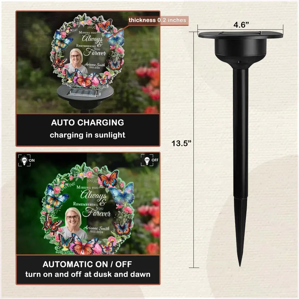 Missing You Always & Remembering You Forever - Personalized Solar Light, Memorial Gift - CF-SL165